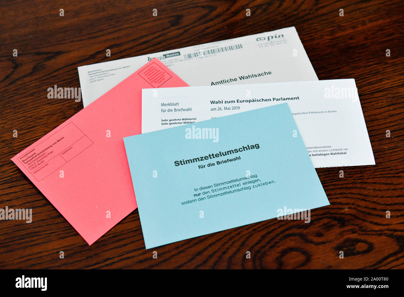 , Stimmzettel, briefwahlunterlagen Für die Wahl zum 9. Europaeischen Parlament am 26. Mai 2019 Stockfoto