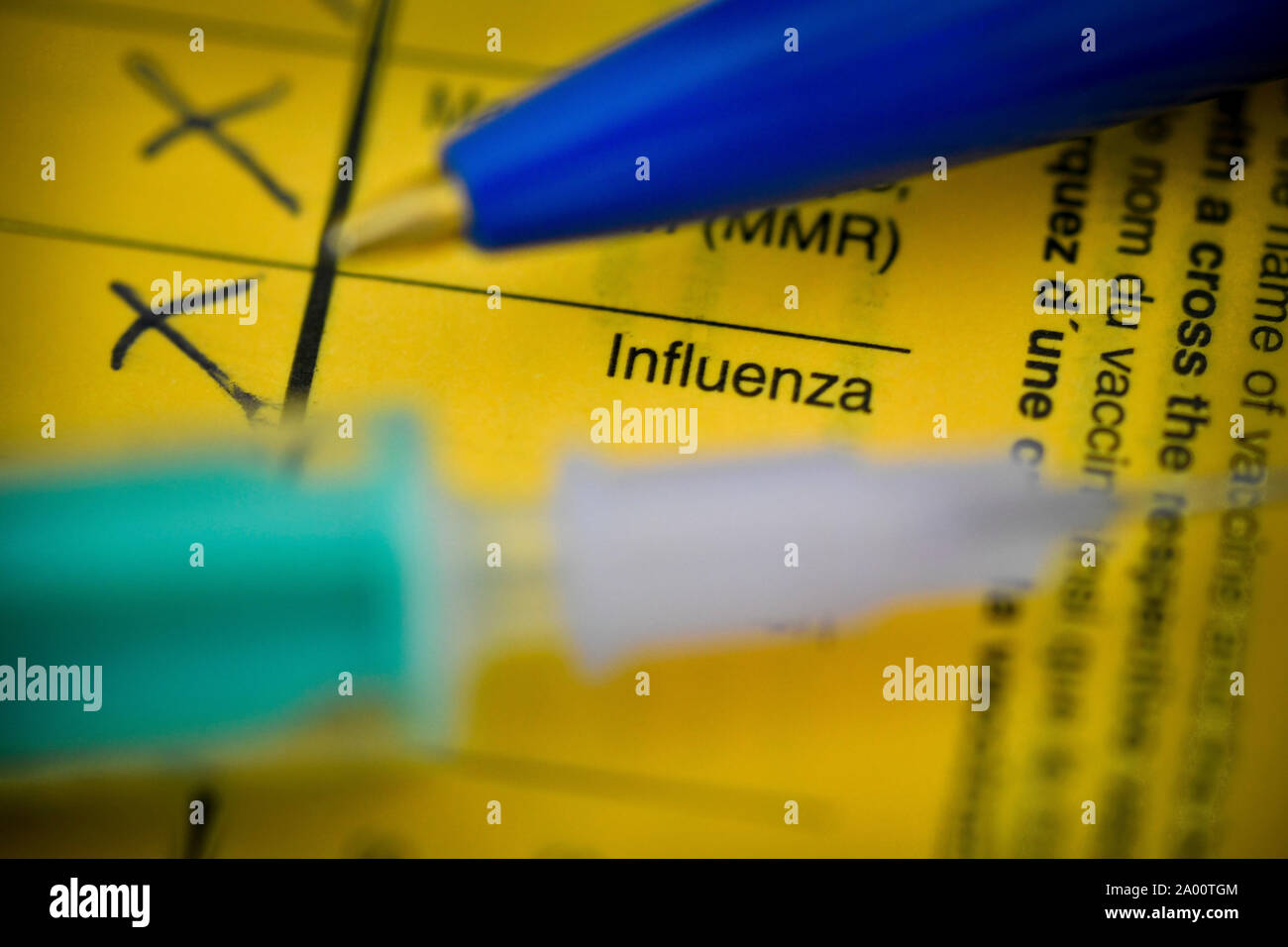 Die Influenza, Impfung Impfbuch, Symbolfoto Stockfoto