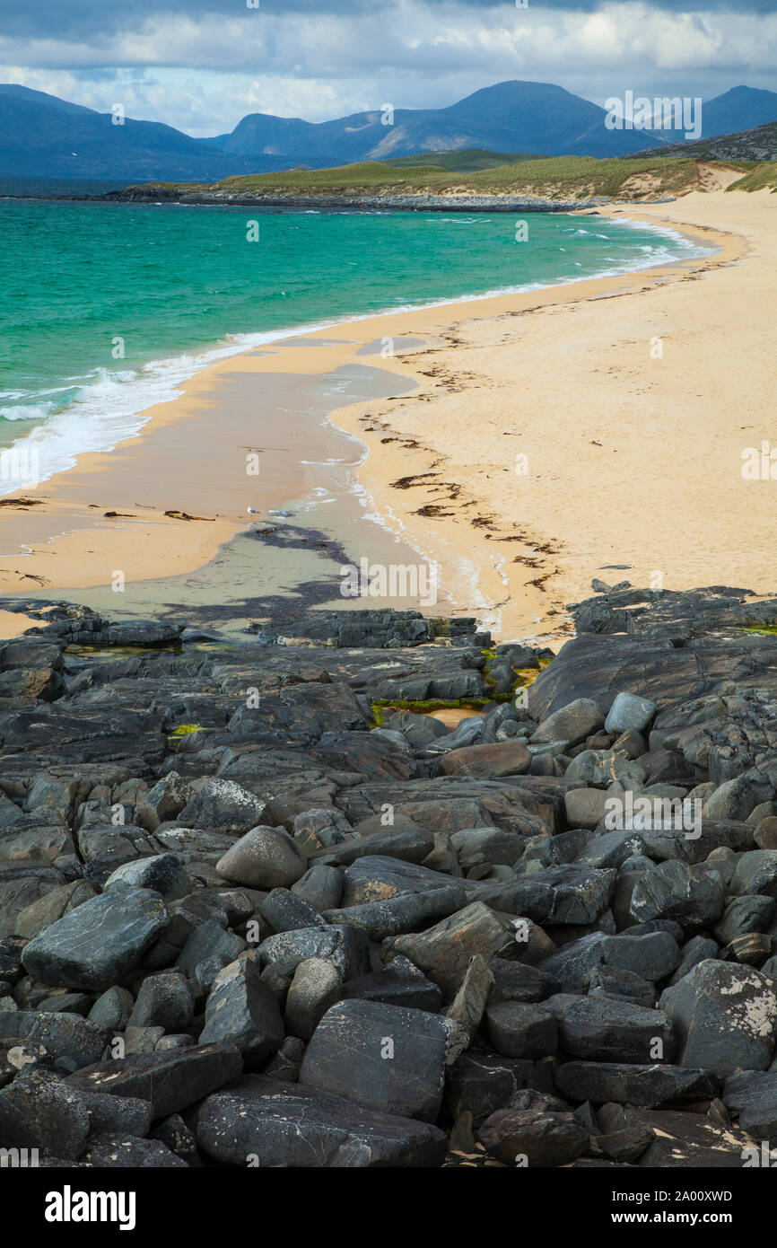 Playa de Scarista Strand. Sound von Taransay. South Harris Insel. Die äußeren Hebriden. Schottland, Großbritannien Stockfoto