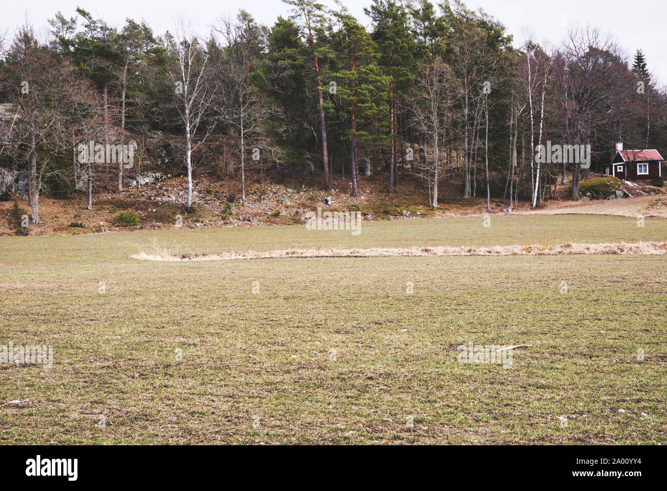 Kleine, isolierte traditionelle Holz Kabine, Bjorno Nature Reserve (Bjorno Naturreservat), Stockholmer Schären, Schweden Stockfoto