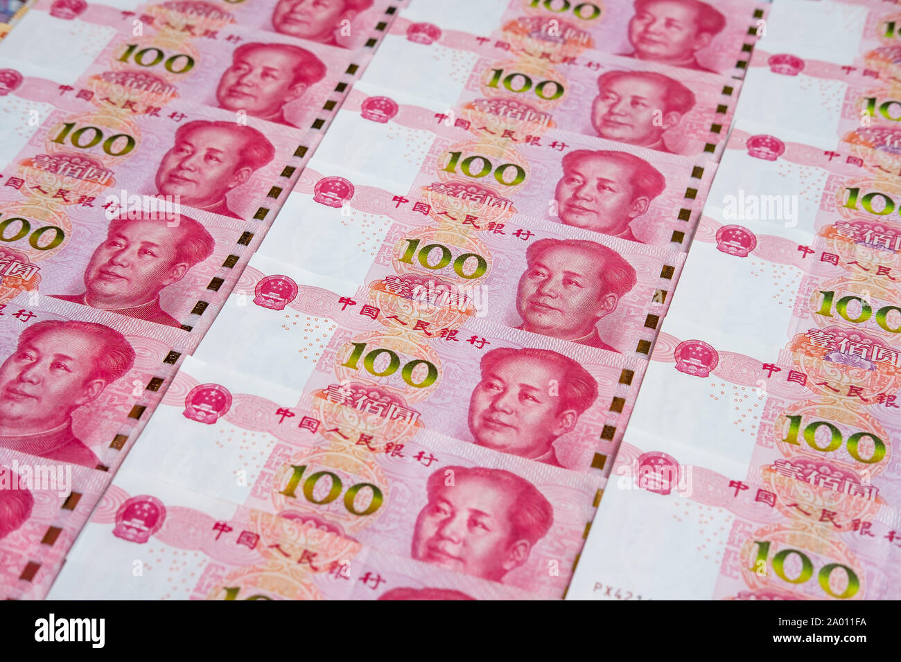 100 Chinesische Renminbi Banknoten Hintergrund Stockfoto