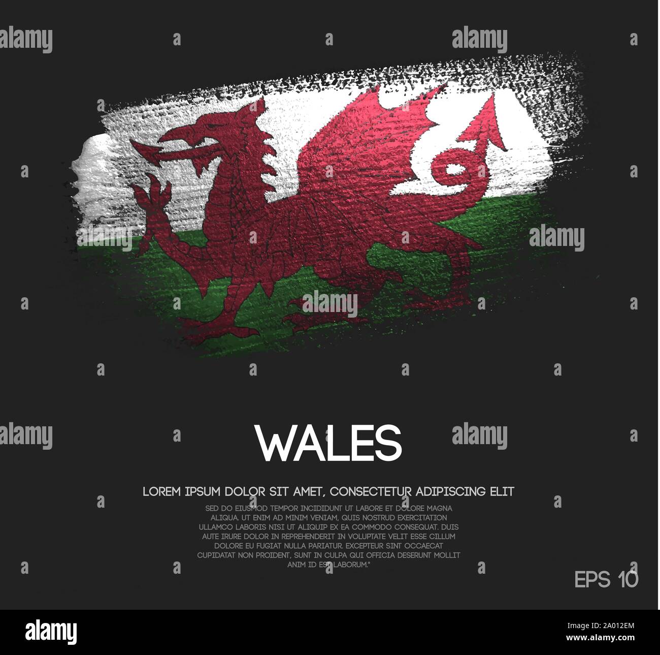 Wales Flagge aus Glitzern Pinsel malen Vektor Stock Vektor