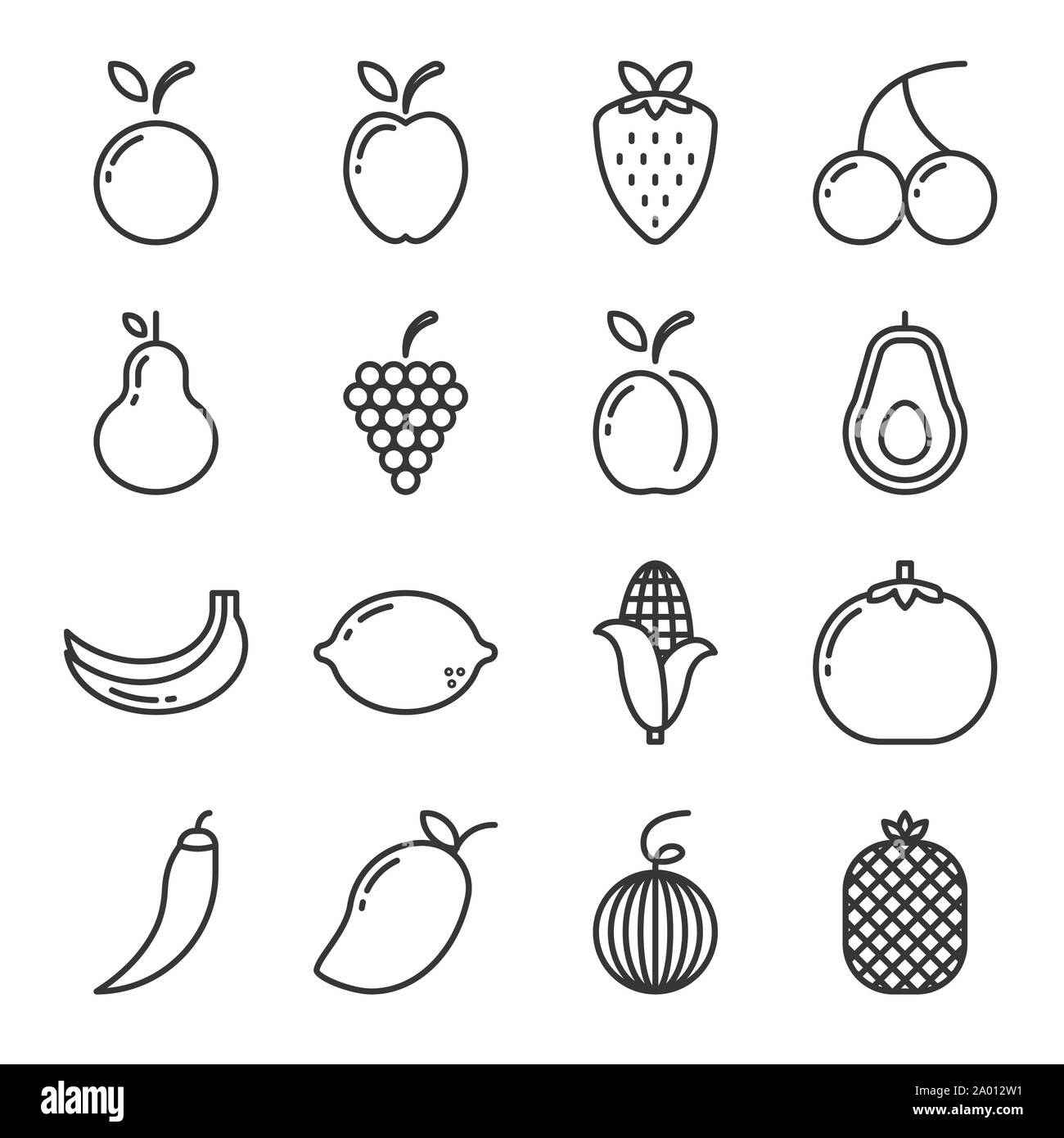 Obst Symbol mit Stil auf weißem Hintergrund eingestellt. Vektor Stock Vektor