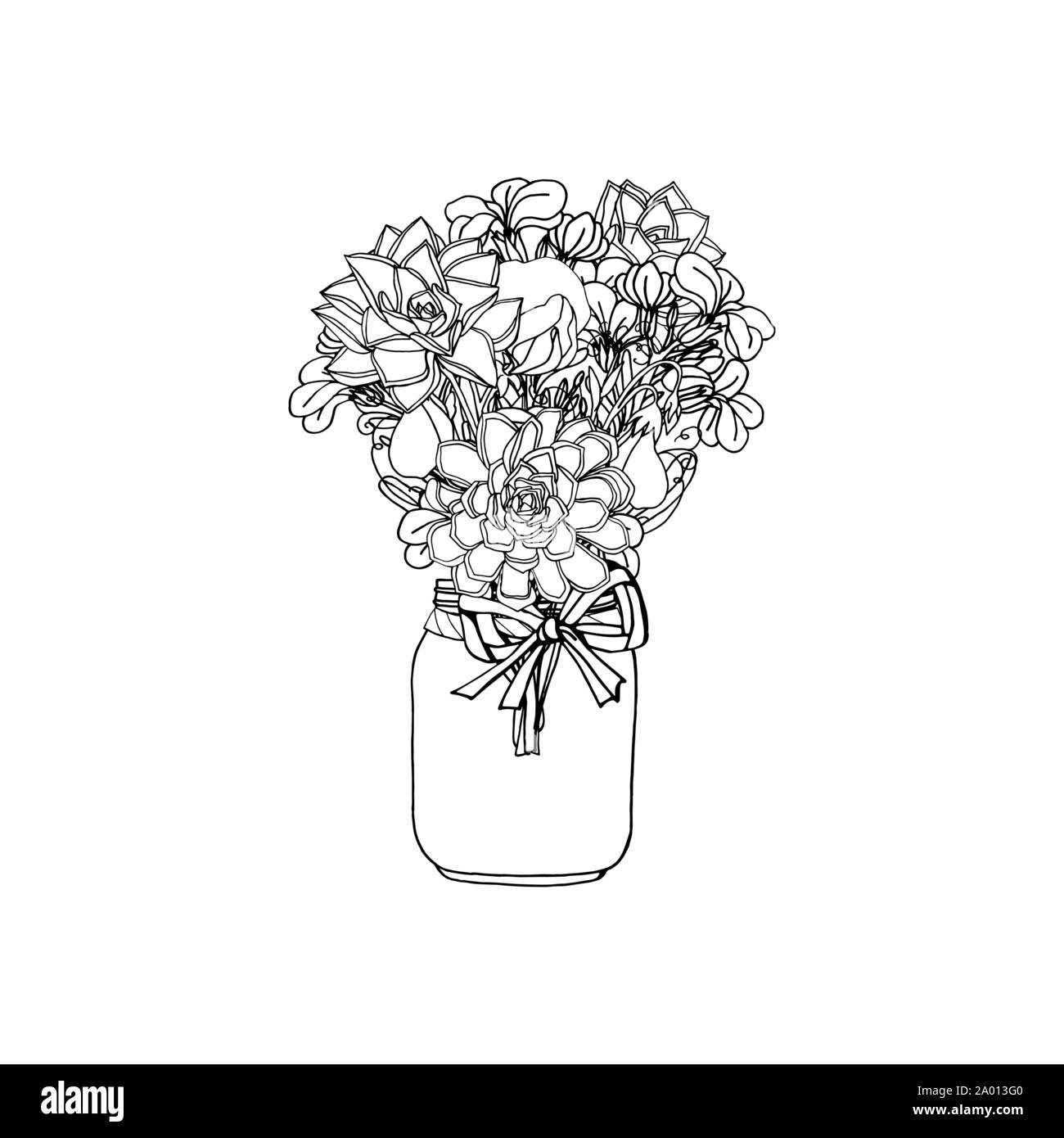 Hand doodle style Blumenstrauß aus verschiedenen Blumen, saftige gezeichnet, Blume, Sweet pea Stock Vektor