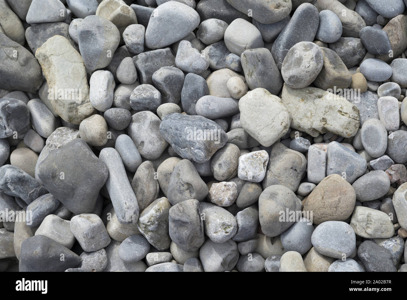 Runde Kieselsteine am Strand liegend, Penarth, Wales Stockfoto