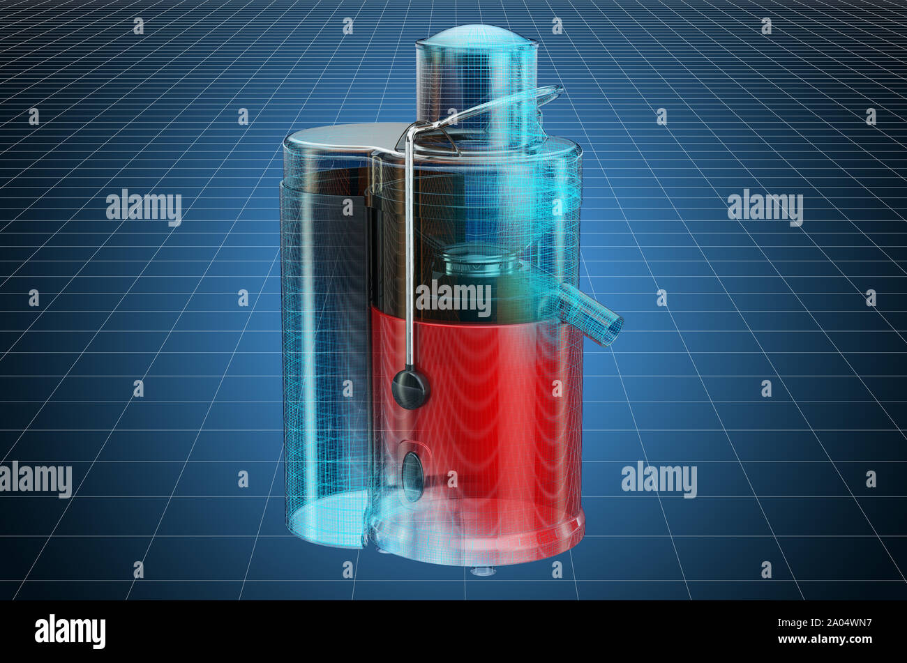 Visualisierung 3D-CAD-Modell der elektrische Saftpresse, Blaupause. 3D-Rendering Stockfoto