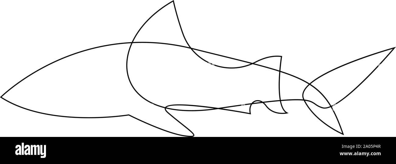 Hai. Eine Zeile Fisch design Silhouette. Logo Design. Hand gezeichnet Minimalismus Stil. Vector Illustration. Stock Vektor