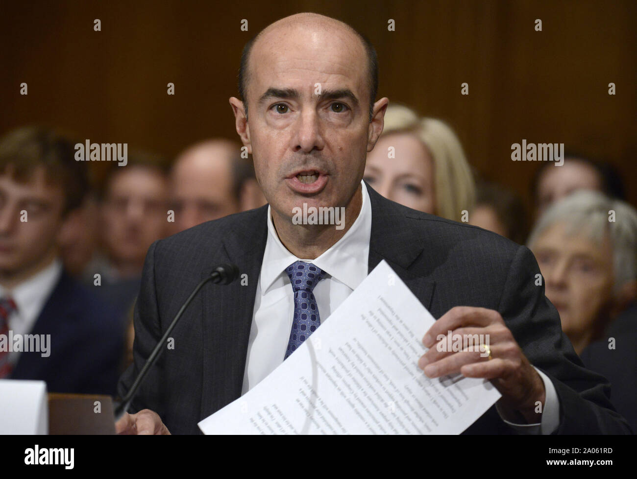 Washington, United States. 19 Sep, 2019. Arbeitsminister nominee Eugene Scalia macht eine Eröffnung vor dem Senat Gesundheit, Bildung, Arbeit und Anhörungen der Altersversorgung, auf dem Capitol Hill, September 19, 2019, in Washington, DC. Sozialdemokraten und Gewerkschaften haben die labr Scalia Bindungen zu Management und der Wirtschaft kritisiert. Foto von Mike Theiler/UPI Quelle: UPI/Alamy leben Nachrichten Stockfoto