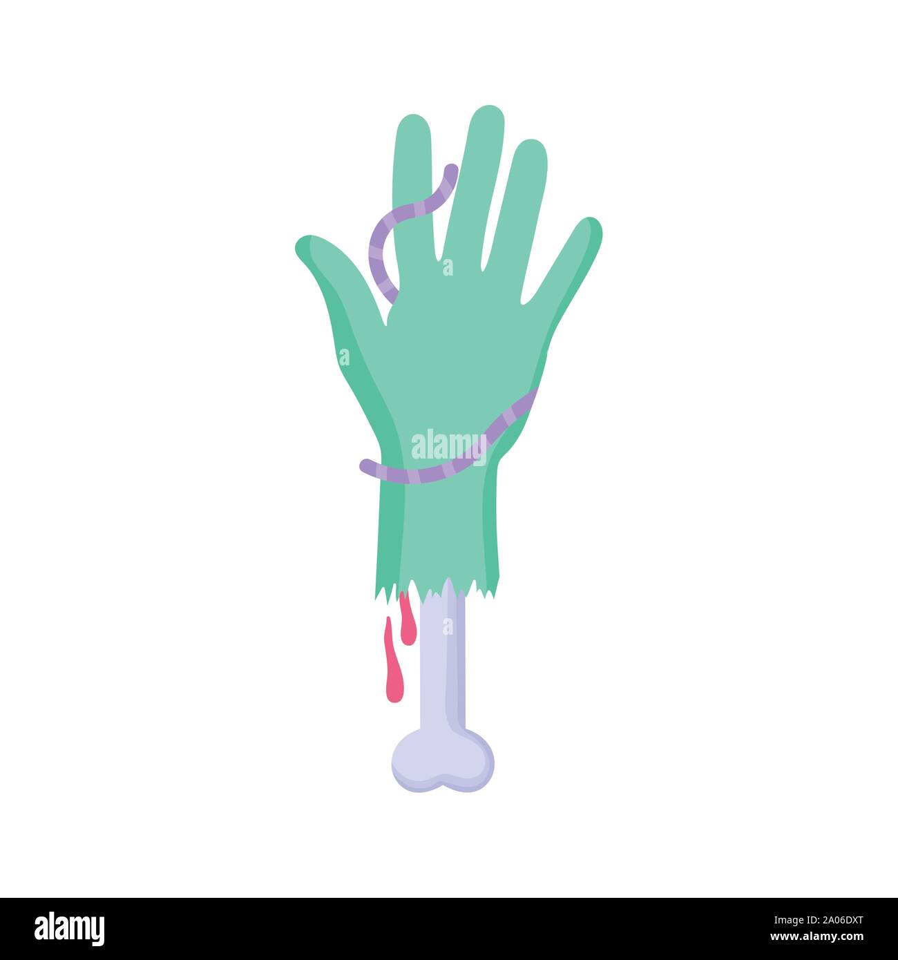 Zombie hand Knochen Wurm Symbol Trick oder happy halloween Vektor-illustration behandeln Stock Vektor