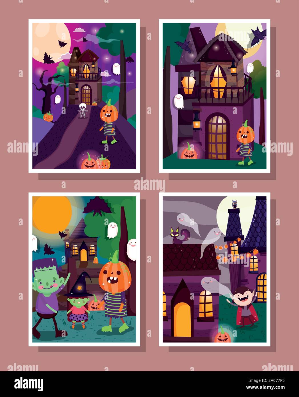 Frame Fotos feier Erinnerungen Trick oder happy halloween Vektor-illustration behandeln Stock Vektor