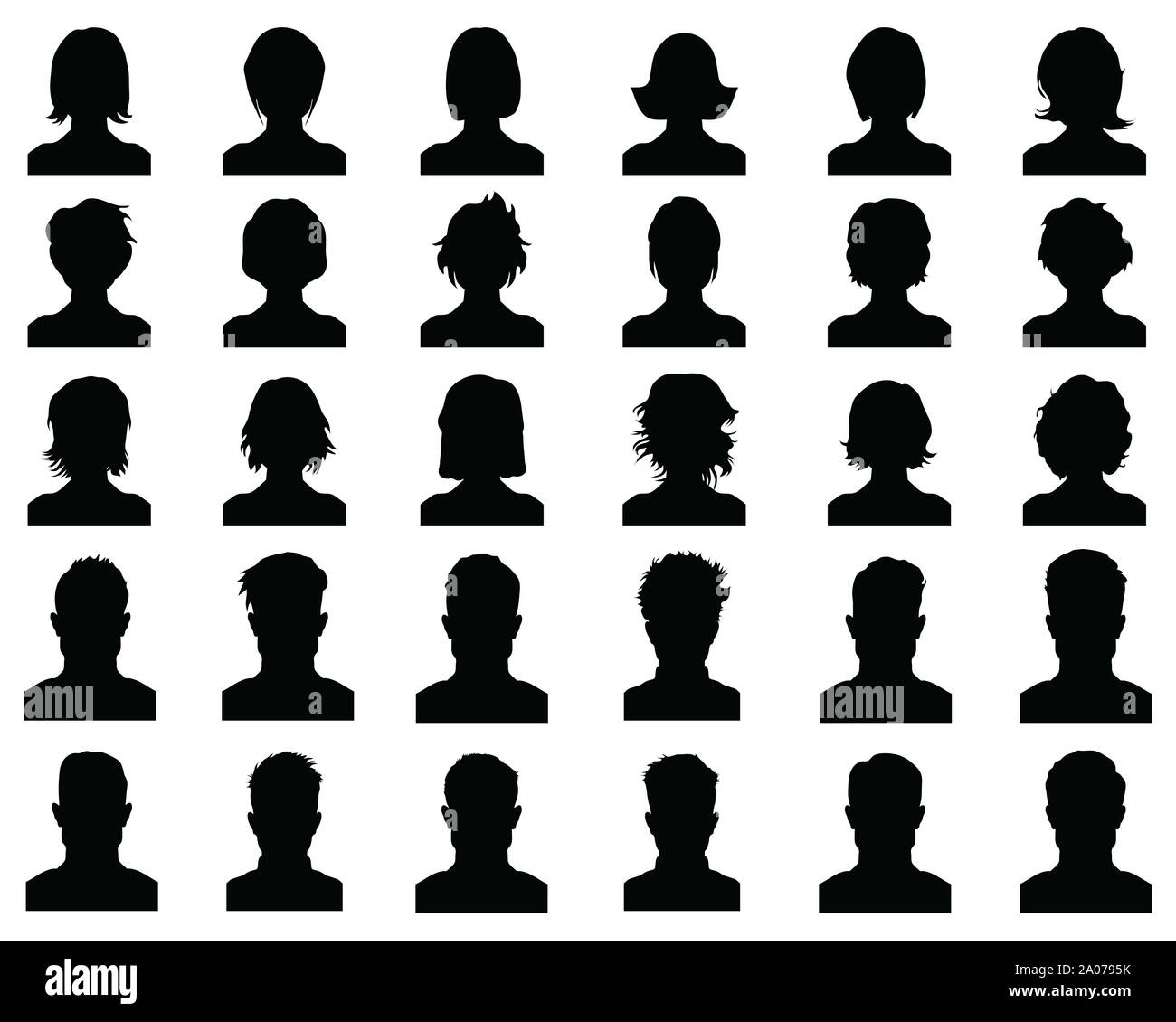 Männliche und weibliche Kopf Silhouetten Avatar, profil Symbole Stockfoto