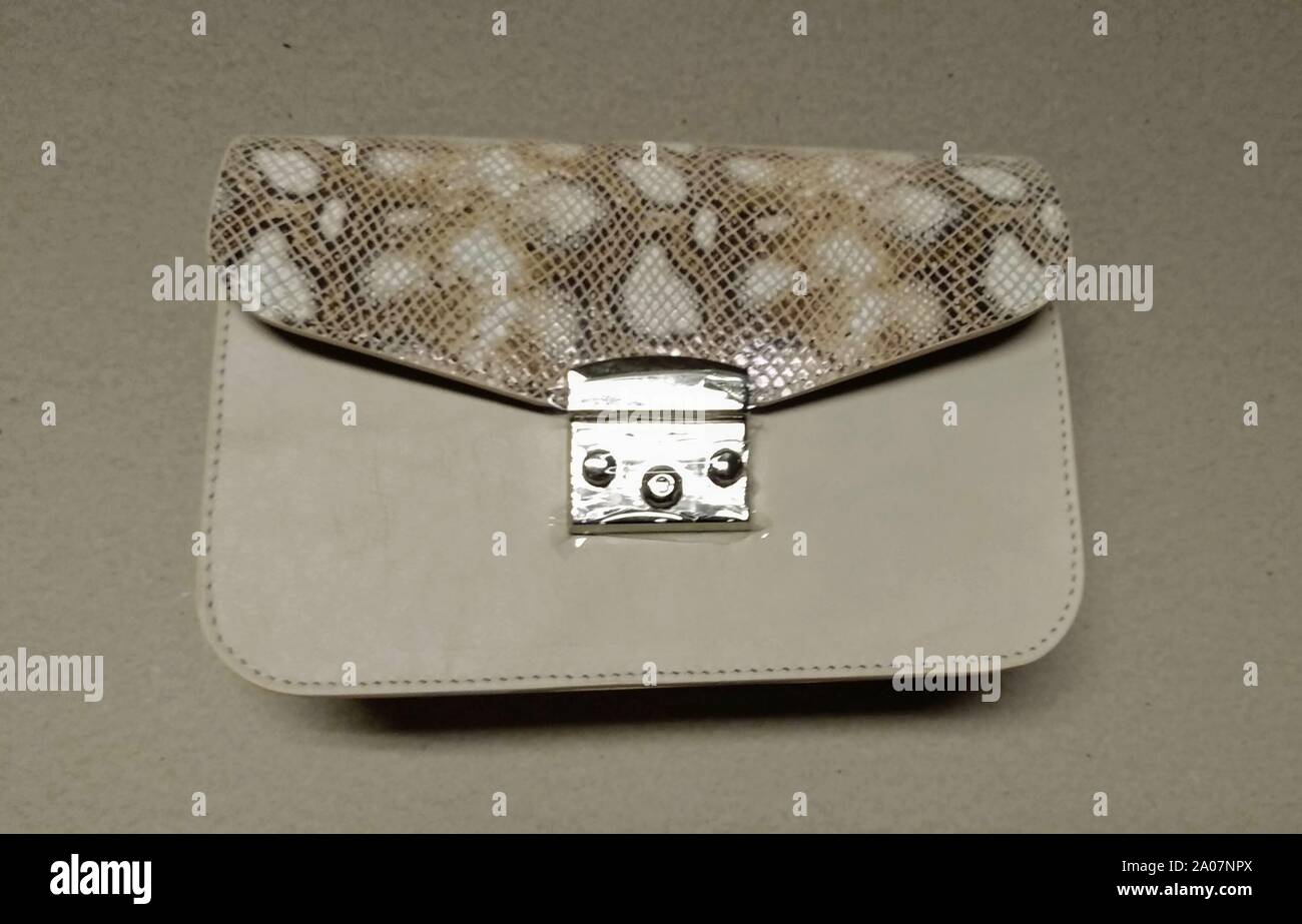 Cremefarbene wallet Geldbeutel mit tierischen Druck auf die Klappe und  Silber Verschluss Stockfotografie - Alamy