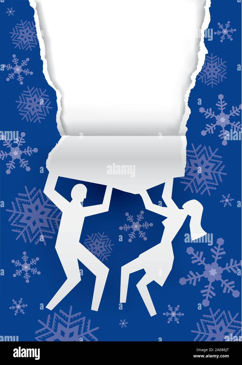 Paar reißen Weihnachten Geschenkpapier, Grußkarten-Hintergrund. Papier paar Silhouette und Weihnachten zerrissenes Papier. Für Ihren Text oder Bild. Stock Vektor