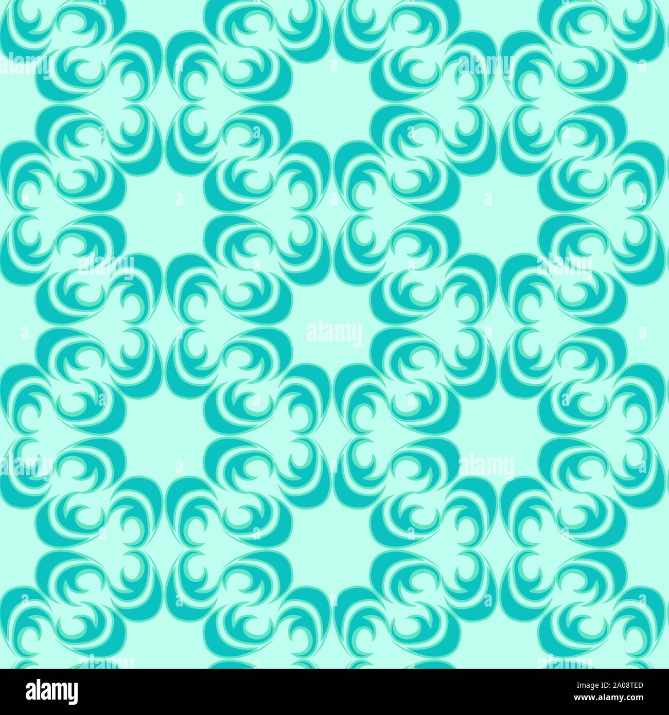 Die nahtlose Vektor Muster von floralen und abstrakter Elemente der türkise Farbe von einer runden Form auf einem Meer Hintergrund. Stock Vektor