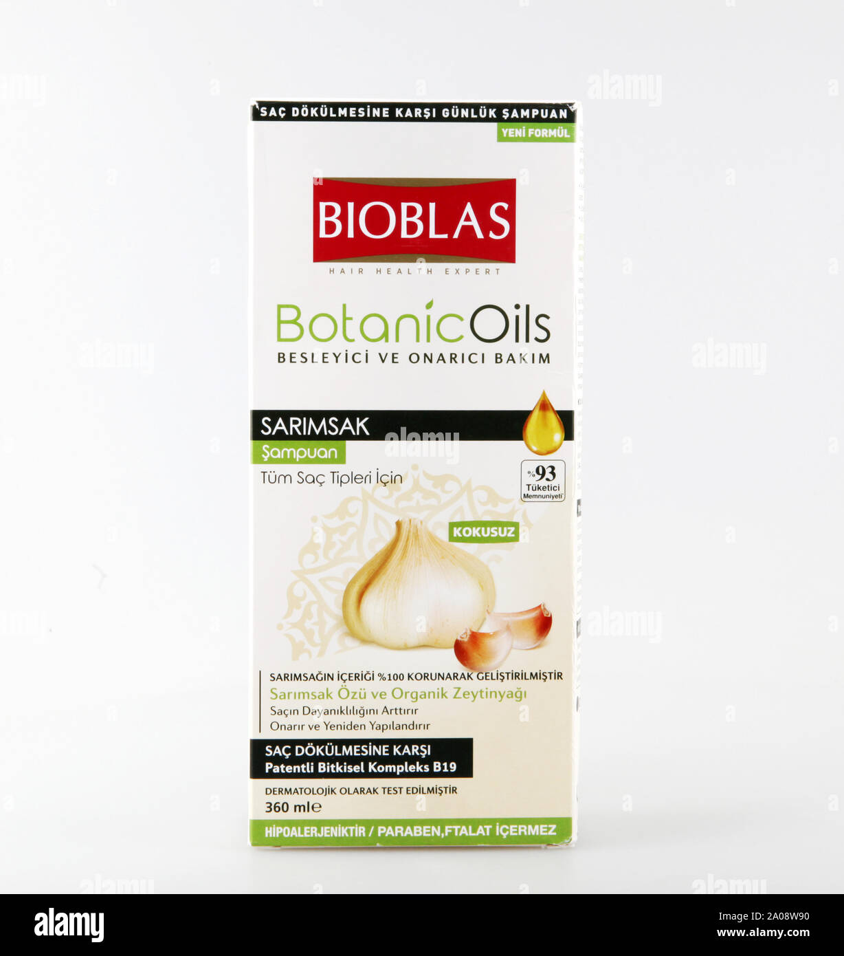 Pomorie, Bulgarien - September 06, 2019: Bioblas Knoblauch Shampoo - 360  ml, Anti-Hair Loss Shampoo mit organischem Öl Stockfotografie - Alamy