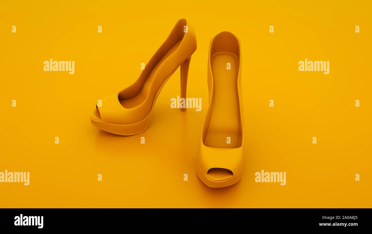 Gelbe High Heels. Frauen Schuhe Konzept. 3D-Darstellung. Stockfoto
