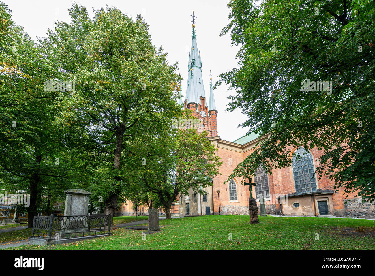 Stockholm, Schweden. September 2019. Mit Blick auf die Freunde der Sta Clara Kirche in Stockholm. Stockfoto