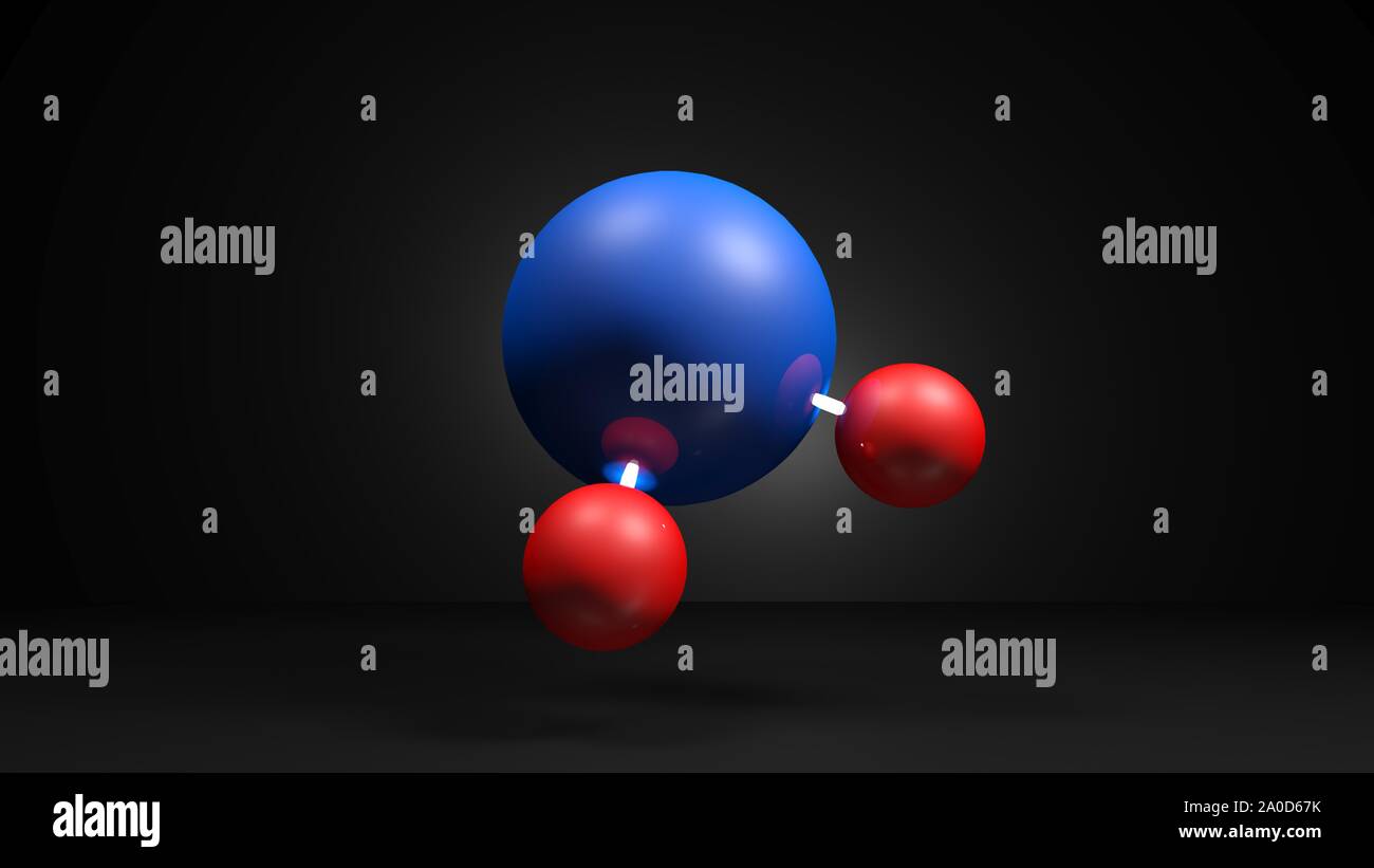 H2O-Molekül Modell auf schwarzem Hintergrund - 3D Rendering illustration Stockfoto