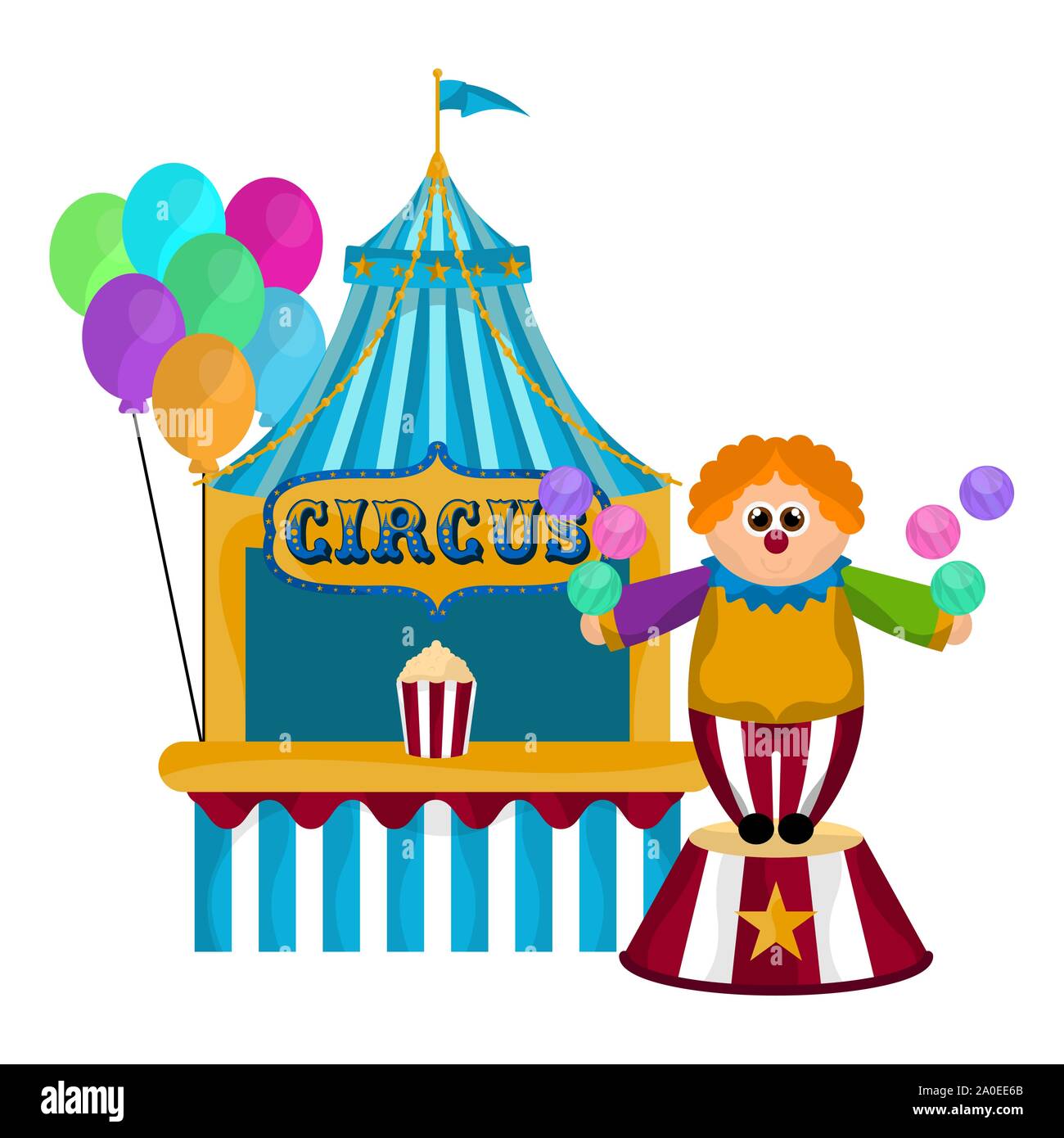 Clown mit Bällen und einem Zirkuszelt-Vector Illustration Stock ...