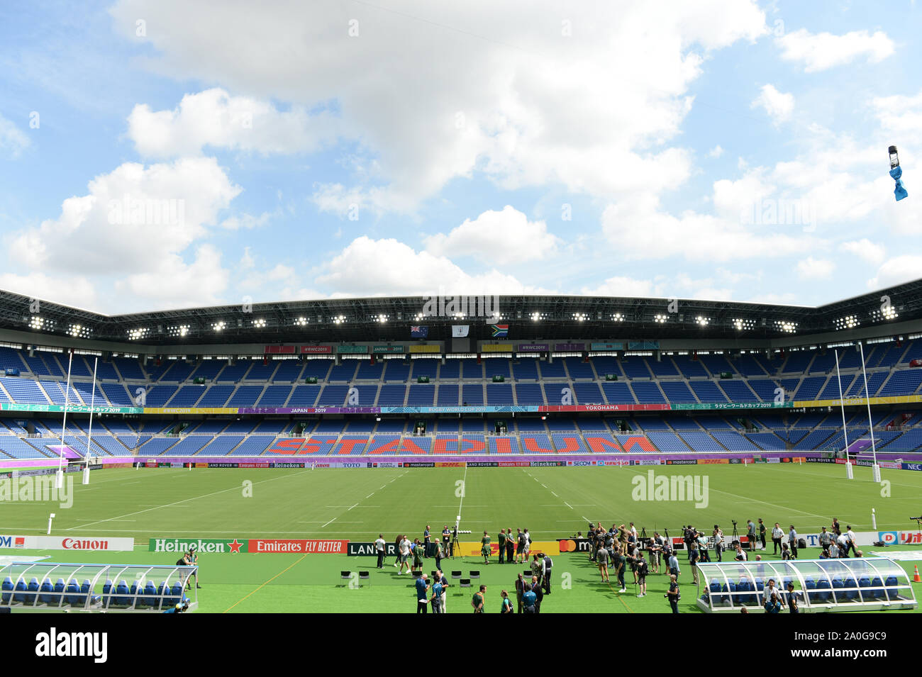 Allgemeine Ansicht des Stadions während der Schulung die Südafrika Captain's Laufen vor der 2019 Rugby World Cup pool B Spiel gegen Neuseeland im International Stadium Yokohama Yokohama, Kanagawa, Japan am 20. September 2019. Foto von Tadashi Miyamoto Stockfoto