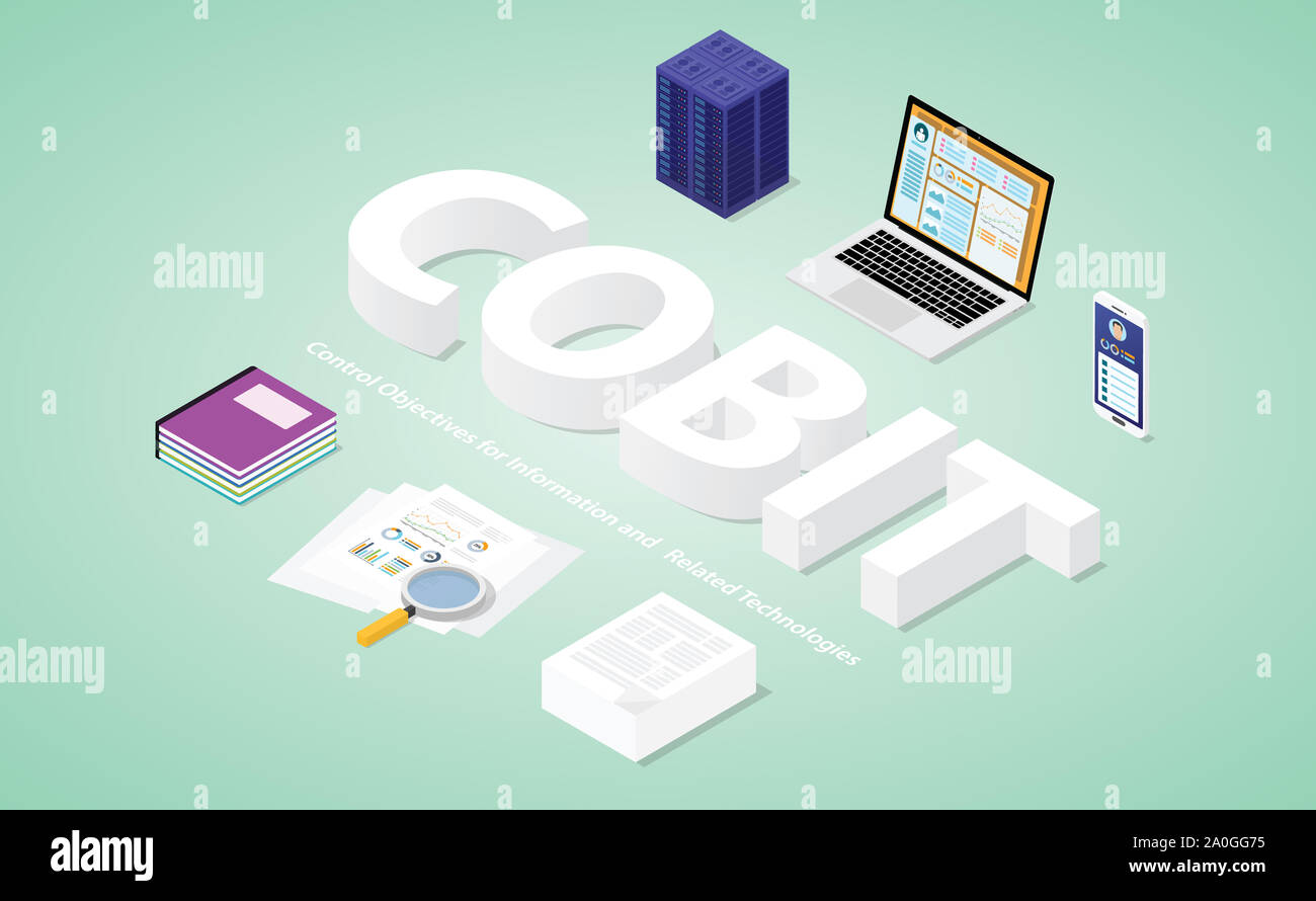 Cobit-Kontrollziele für Informations- und verwandte Technologien mit großen Worten Text mit modernen isometrische Stil-Vector Illustration Stockfoto