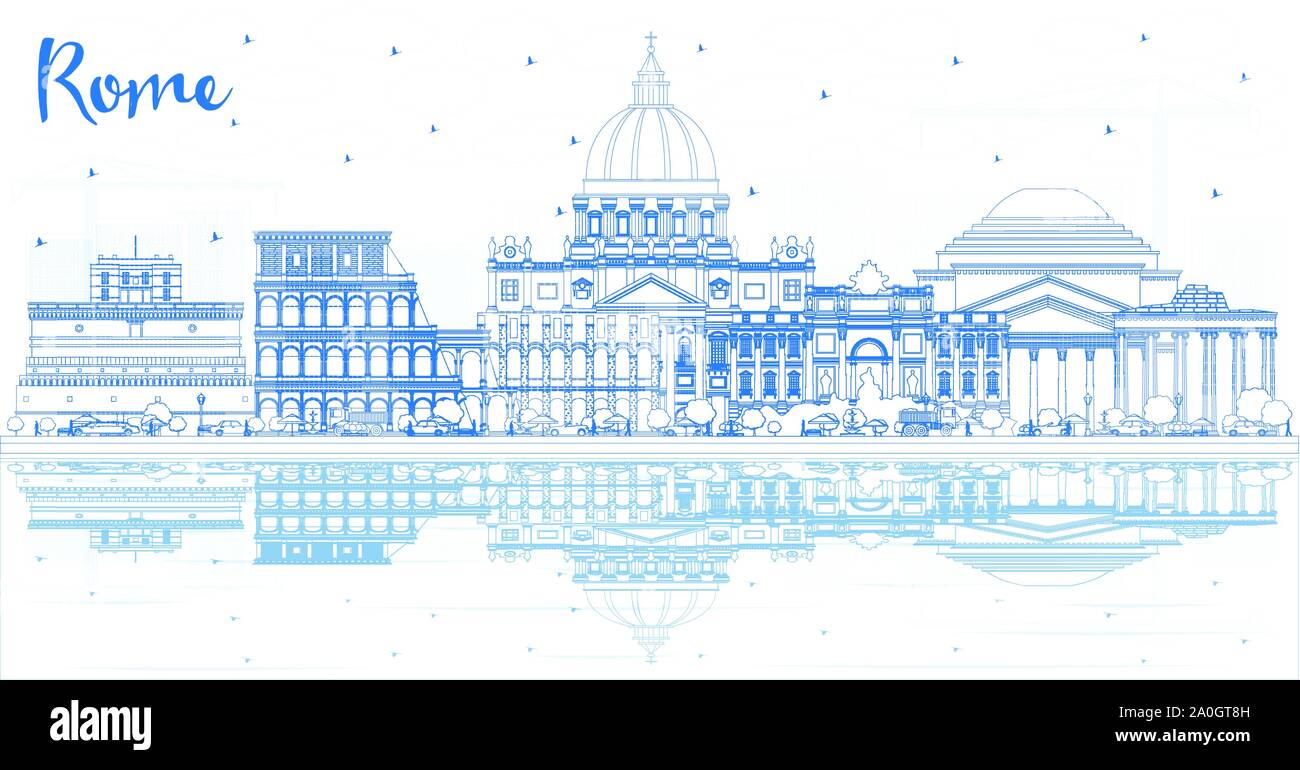 Umrisse Rom Italien Skyline der Stadt mit blauen Gebäude und Reflexionen. Vector Illustration. Business Travel und Konzept mit historischer Architektur. Rom Stock Vektor