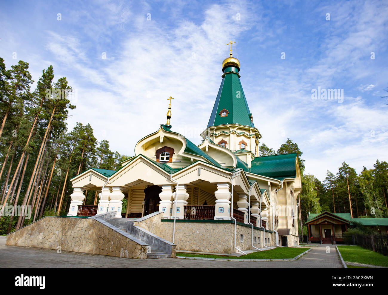Ganina Yama Ganyas Pit-Komplex von Holz- orthodoxen Kirchen an die Begräbnisstätte des letzten russischen Zaren in der Nähe von Jekaterinburg, Russland Stockfoto
