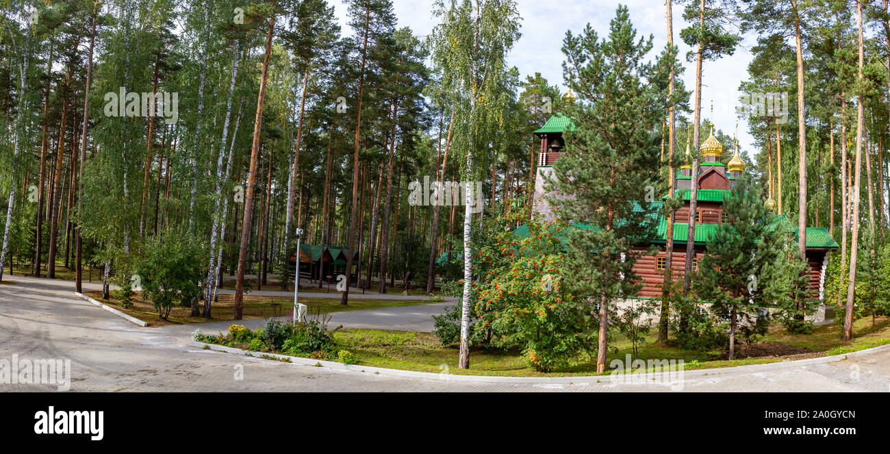 Ganina Yama Ganyas Pit-Komplex von Holz- orthodoxen Kirchen an die Begräbnisstätte des letzten russischen Zaren in der Nähe von Jekaterinburg, Russland Stockfoto