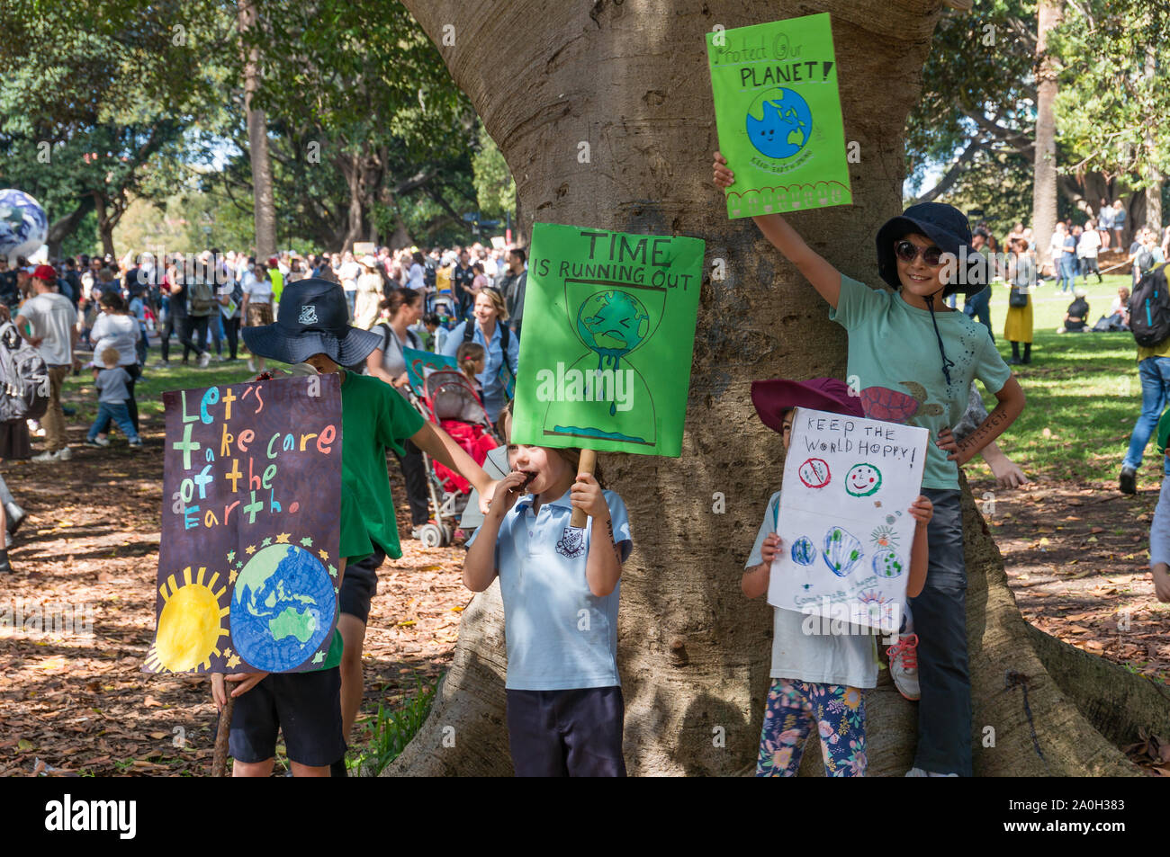 Sydney, Australien - 20 September 2019: Streik für Klimawandel in Sydney. Menschen anspruchsvolle Klima Aktionen aus der australischen Regierung. Stockfoto