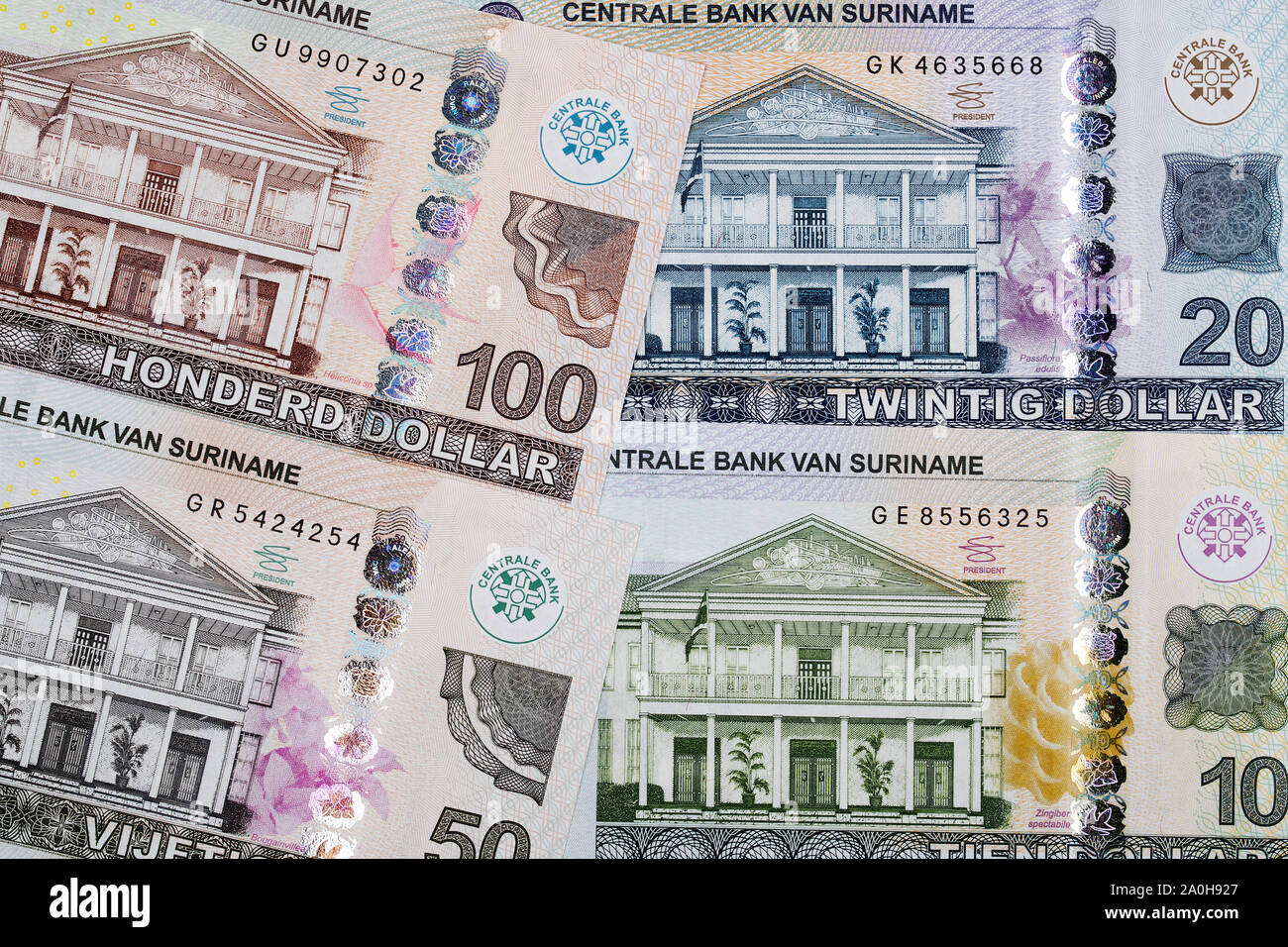 Suriname Dollar einen geschäftlichen Hintergrund Stockfoto