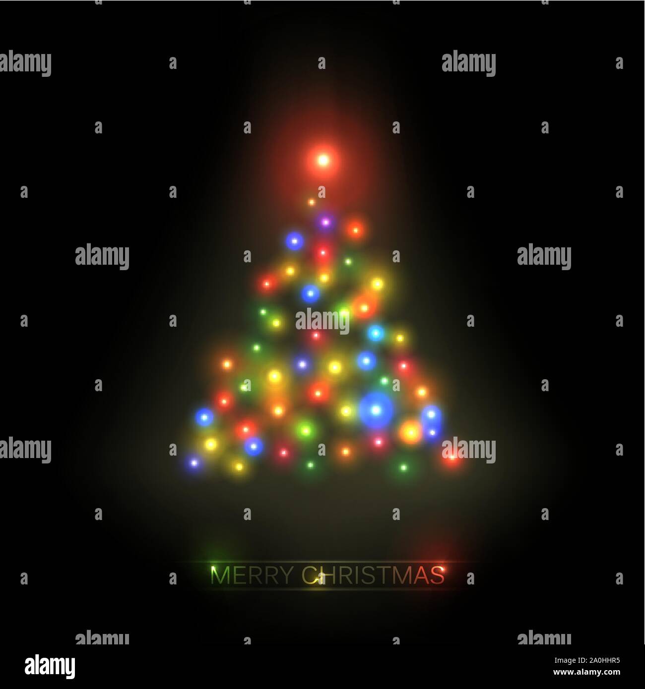 Vektor Weihnachtsbaum von bunten Lichtern auf schwarzem Hintergrund Stock Vektor