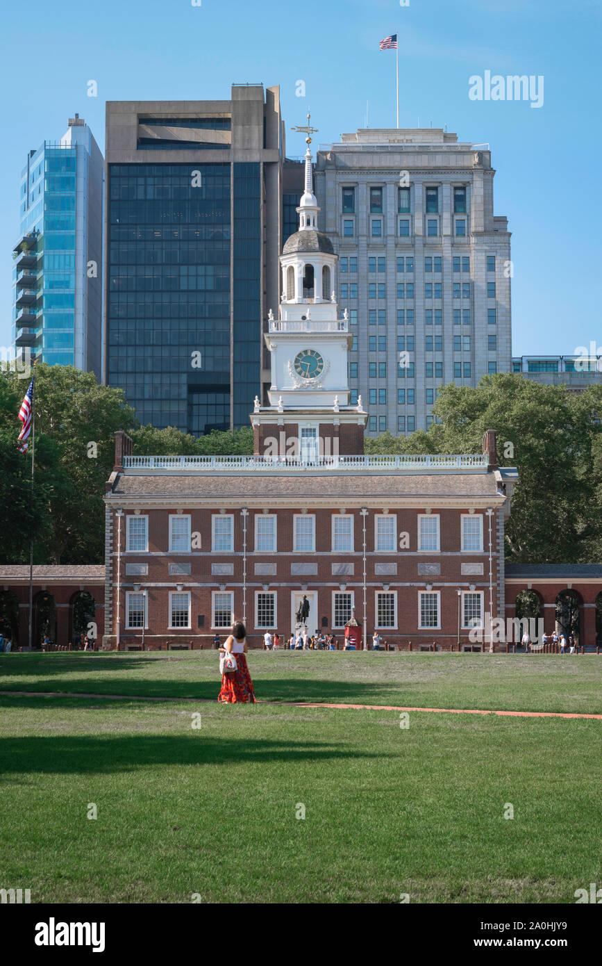 Philadelphia Independence Hall, Blick im Sommer der Independence Hall - das Gebäude, in dem die Unabhängigkeitserklärung geschrieben wurde, Philadelphia. Stockfoto
