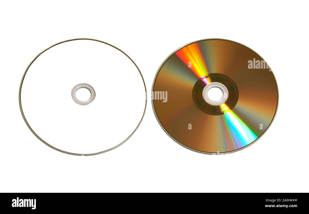 Recto verso von DVD-Disk auf Weiß mit Freistellungspfad isoliert Stockfoto