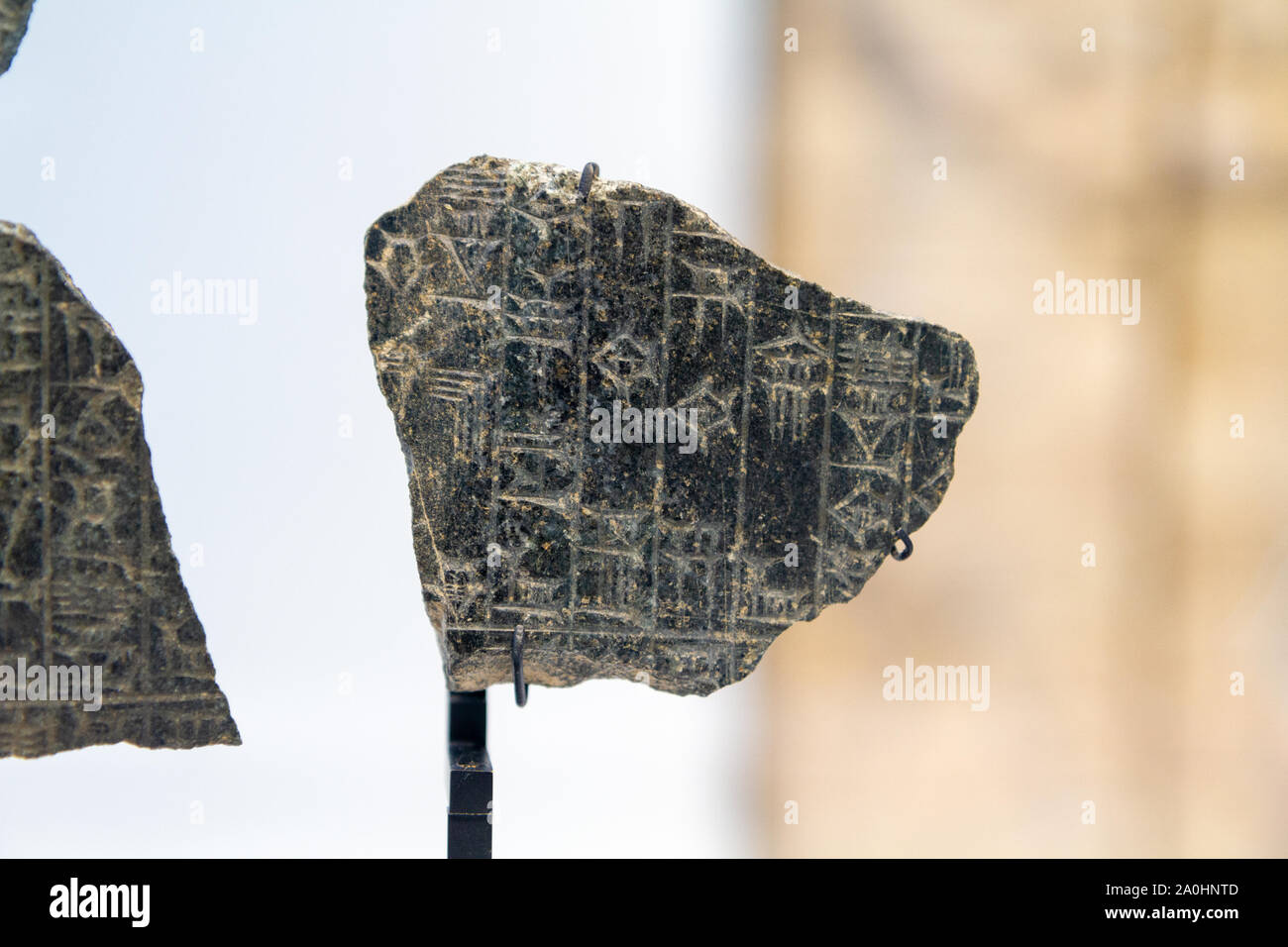 Die Bruchstücke der Stele (e) mit Keilschrift bezeichnet: Auszüge aus dem Code von König Hammurabi von Babylon (1792-1750 v. Chr.). Um 1750 v. Chr.. Basalt. Stockfoto