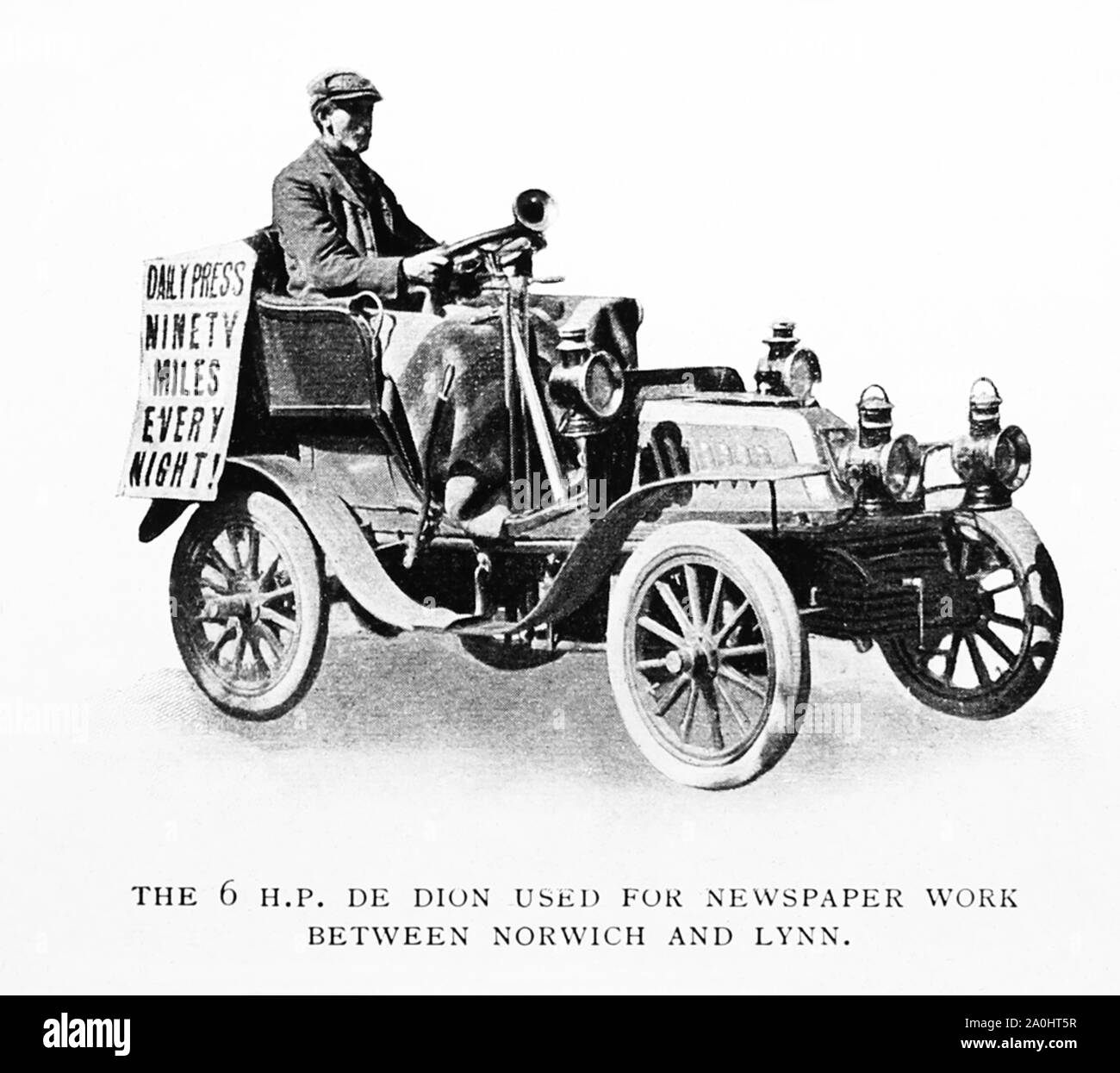 6 HP De Dion Veteran Car, verwendet Zeitungen zwischen Norwich und Kings Lynn, zu den frühen 1900s liefern Stockfoto