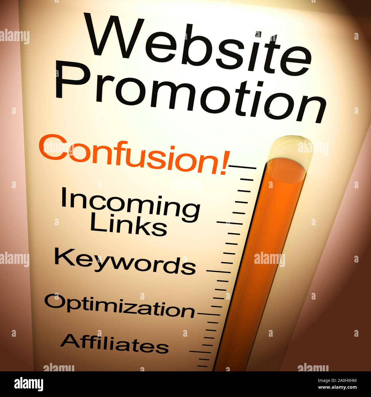 Web site Förderung verwirrend die Schwierigkeit des Internet Marketing. Einzelhandel online ist nicht einfach, mit vielen Werbung - 3D-Darstellung Stockfoto