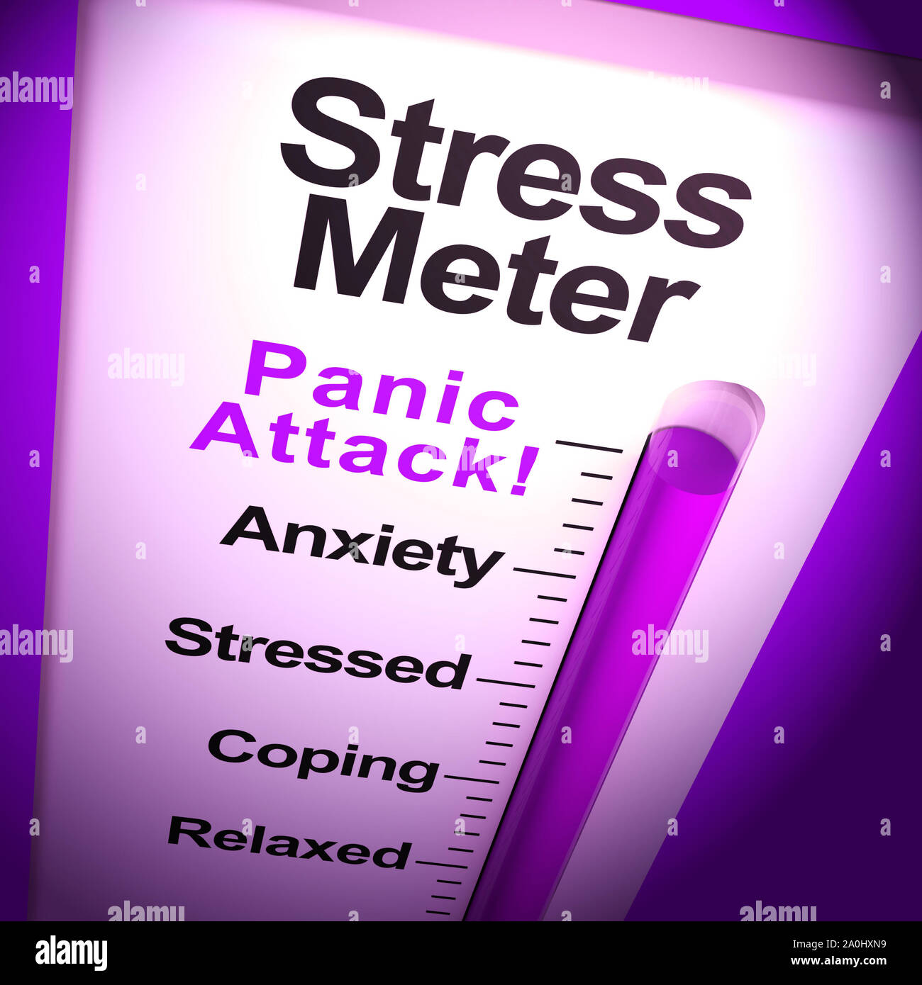 Stress meter Panikattacke zeigt, Schrecken und Furcht. Hohe Emotionen mit Ängstlichkeit und hyperventilation - 3D-Darstellung Stockfoto