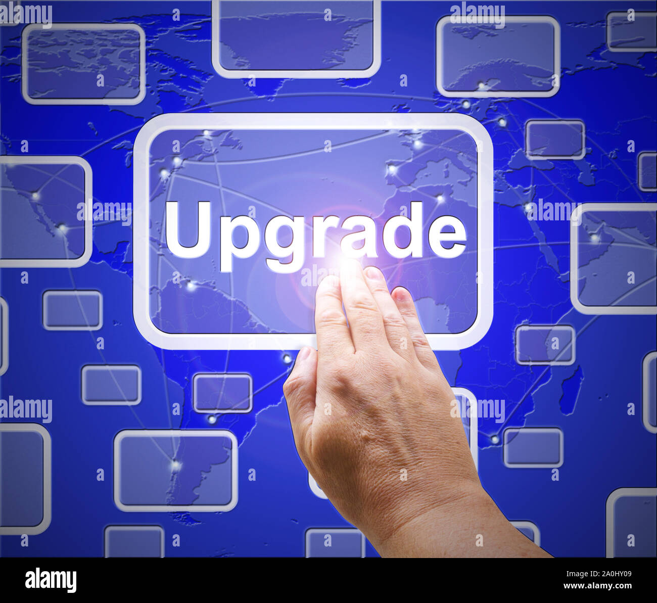 Upgrade Konzept Symbol bedeutet, dass die neuesten und modernsten Version. Software mit verbesserter Verbesserungen - 3d-Abbildung aktualisiert Stockfoto
