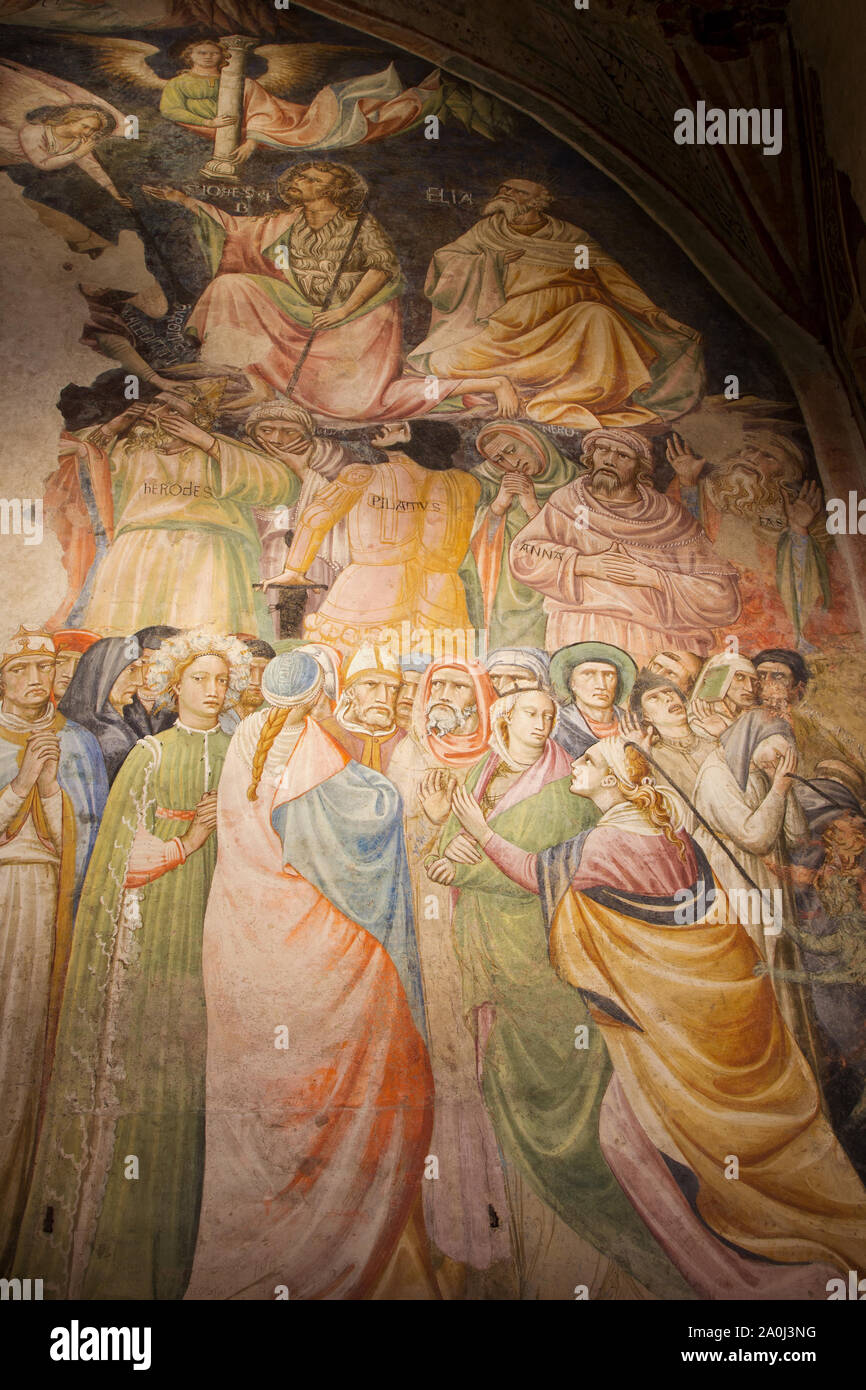 Die Kapelle des letzten Urteils, Fragmente einer gotischen Fresken von Giovanni da Ponte (1420-1425) - Kathedrale San Zeno von Pistoia (Toskana, Italien) Stockfoto