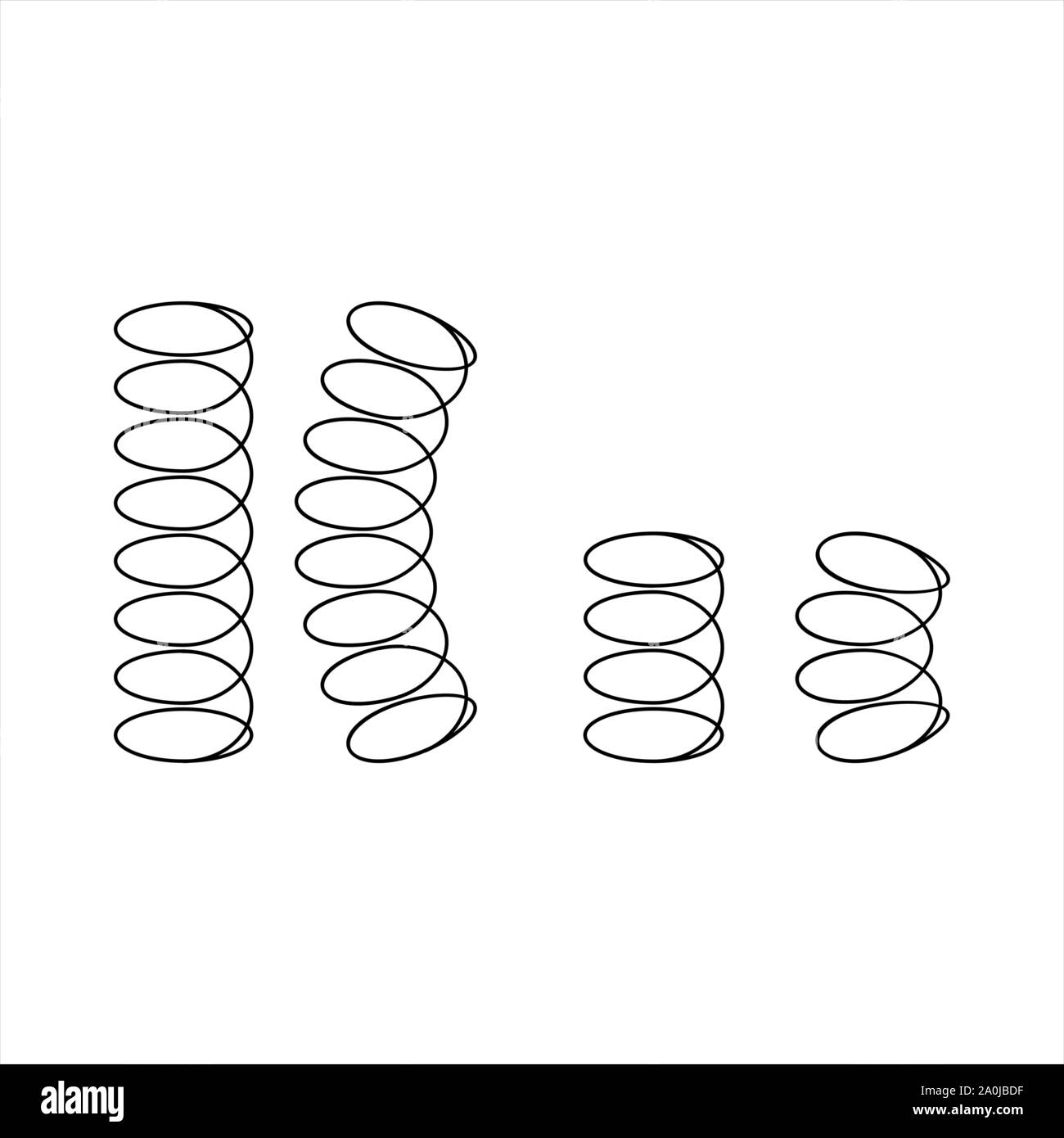 Vector Illustration schwarze Silhouette der Feder Icon Set, Sammlung auf weißem Hintergrund. Metallspirale flexibler Draht elastische Stock Vektor