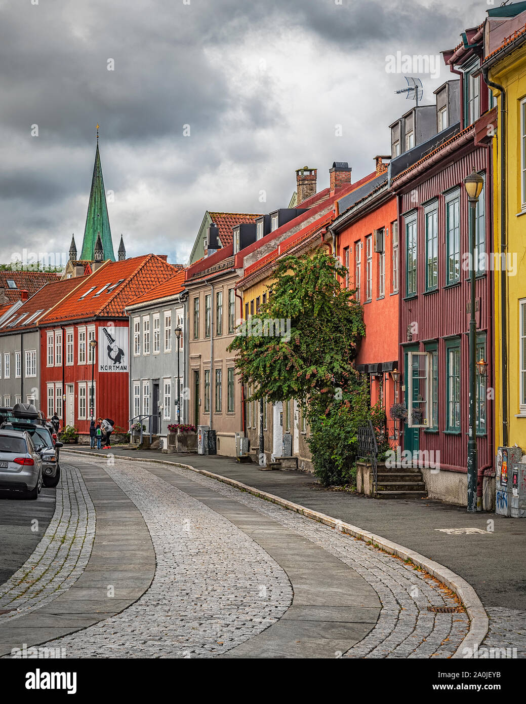 TRONDHEIM, Norwegen - 07 September, 2019: Bakklandet ist eine alte Stadt in der Stadt Trondheim. Stockfoto