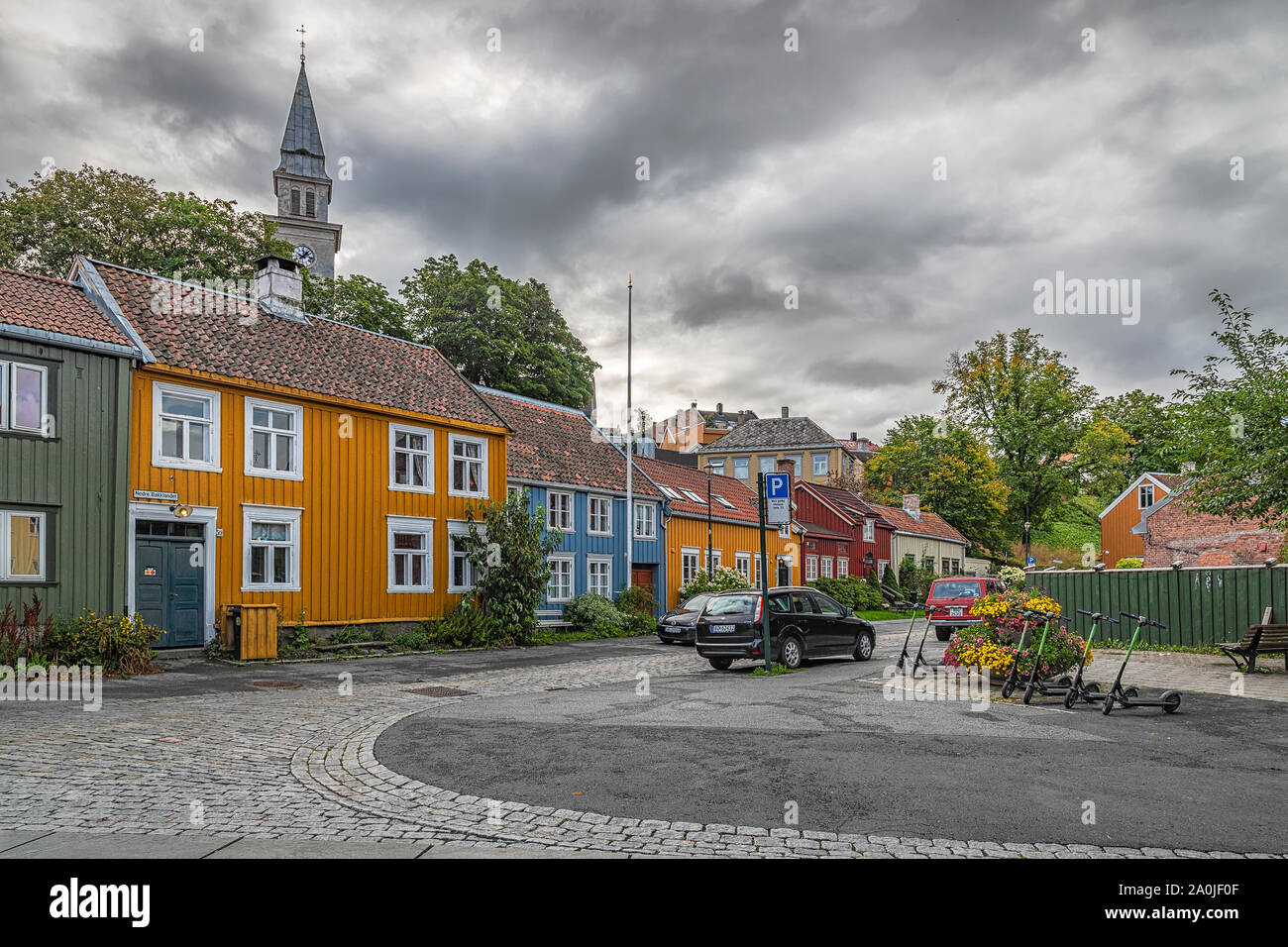 TRONDHEIM, Norwegen - 07 September, 2019: Bakklandet ist eine alte Stadt in der Stadt Trondheim. Stockfoto
