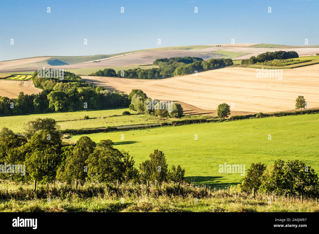 Eine Spätsommer Blick über die Marlborough Downs in der Nähe von West Kennett. Stockfoto