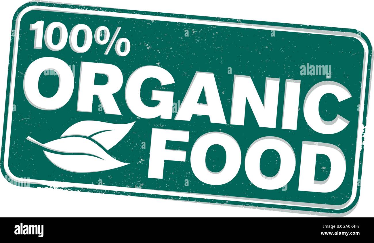 Grüne rechteckige 100 Prozent Bio Lebensmittel Stempel Vector Illustration Stock Vektor