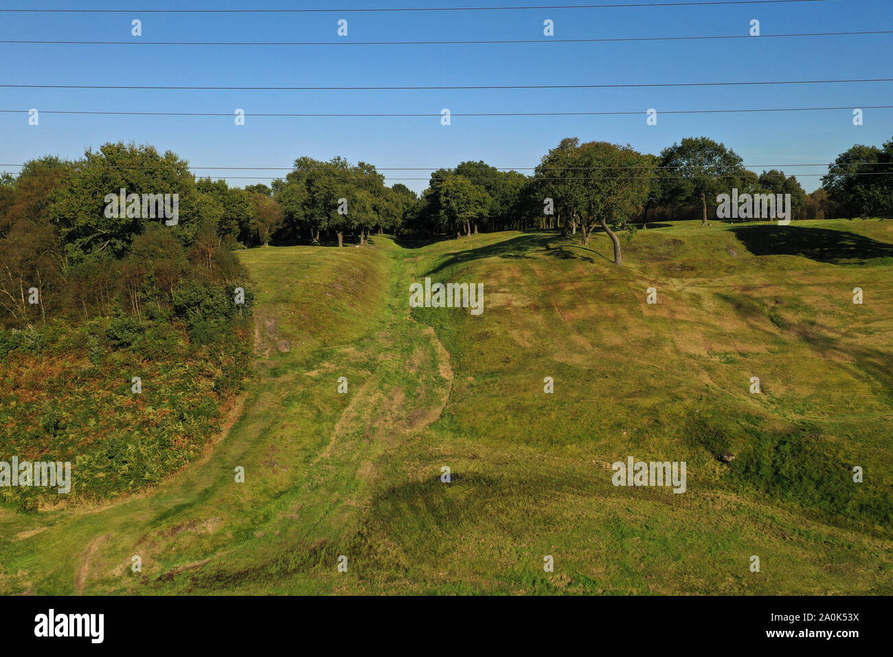 Antenne drone Ansicht des Vallum oder Graben entlang des Antonine Wall Stockfoto