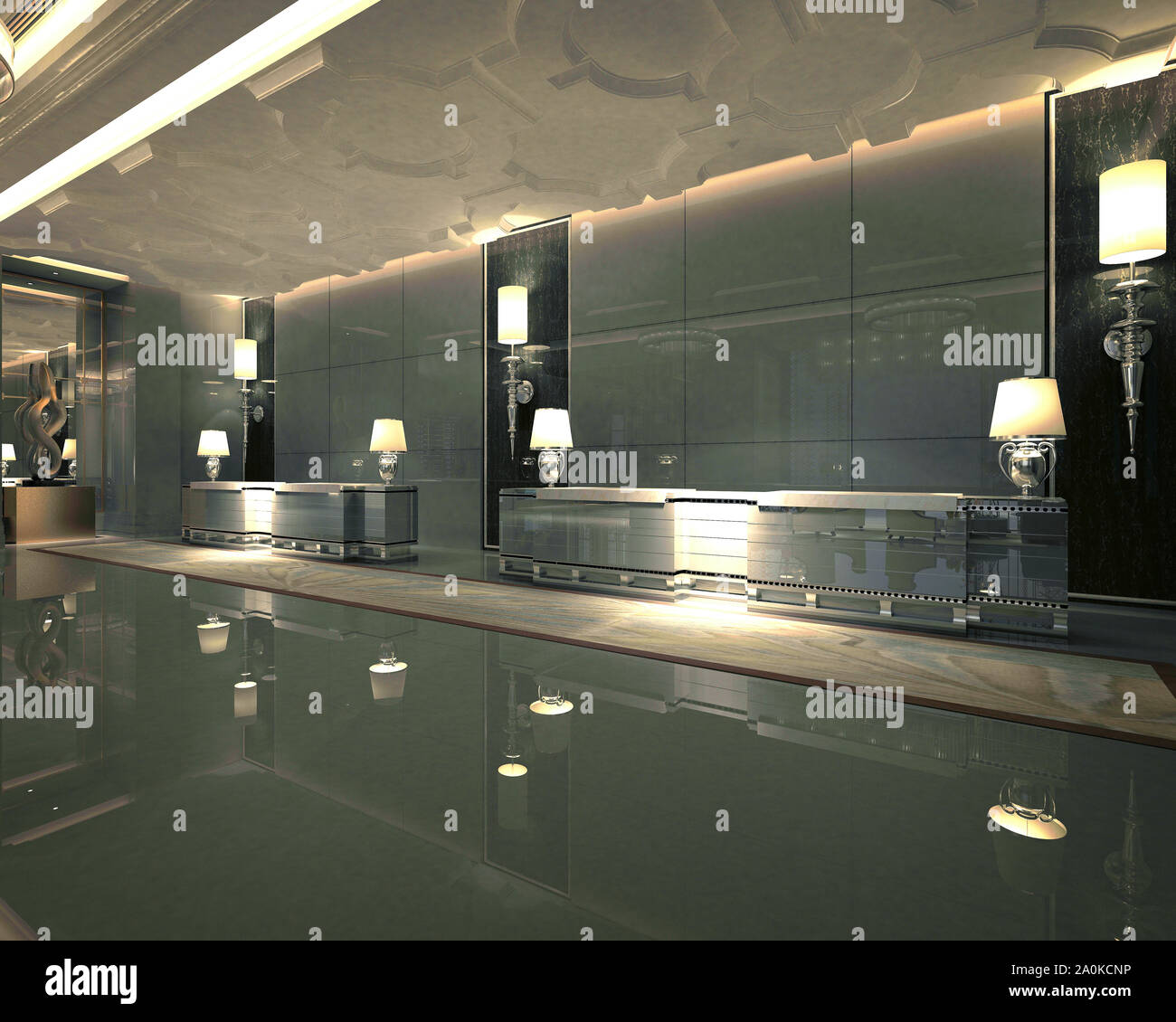 3D-Render hotel Rezeption und Lobby Stockfoto