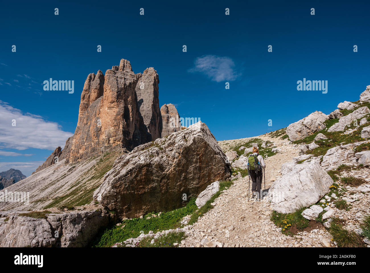 Blick auf die Drei Zinnen, Dolomiten Stockfoto