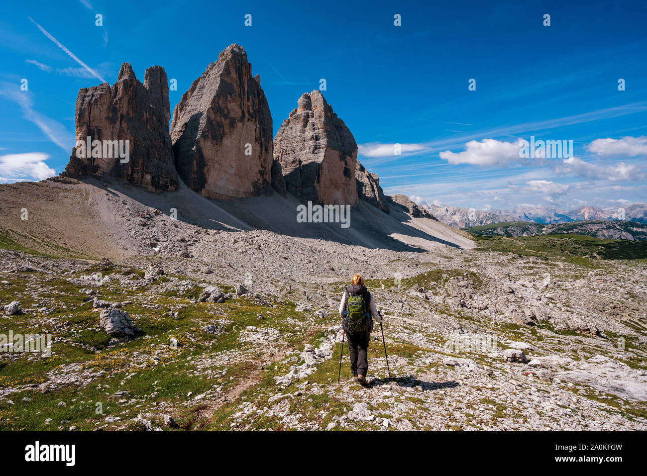 Blick auf die Drei Zinnen, Dolomiten Stockfoto