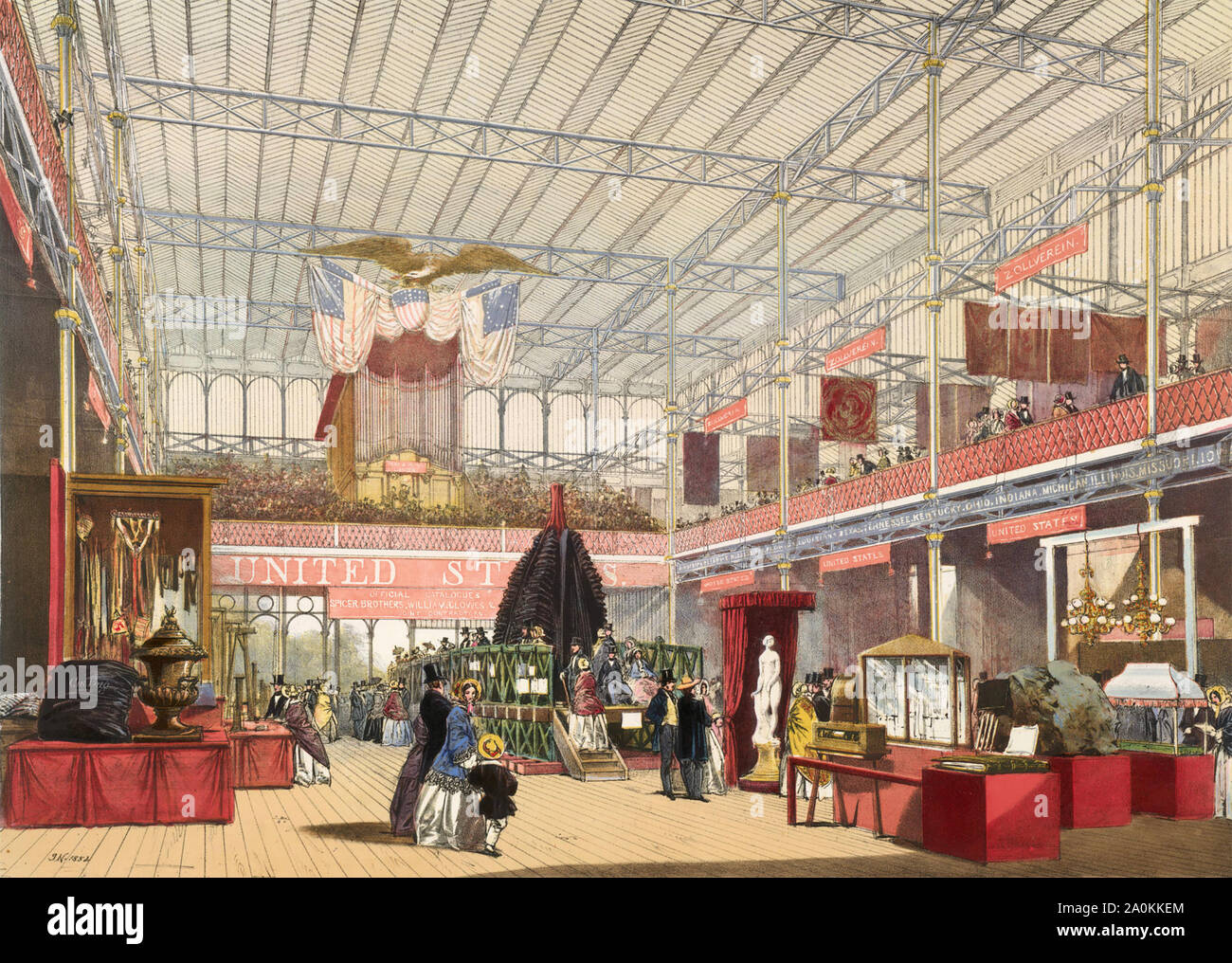 Große Ausstellung 1851 im Crystal Palace im Hyde Park, London. Teil der amerikanischen Sektion. Stockfoto