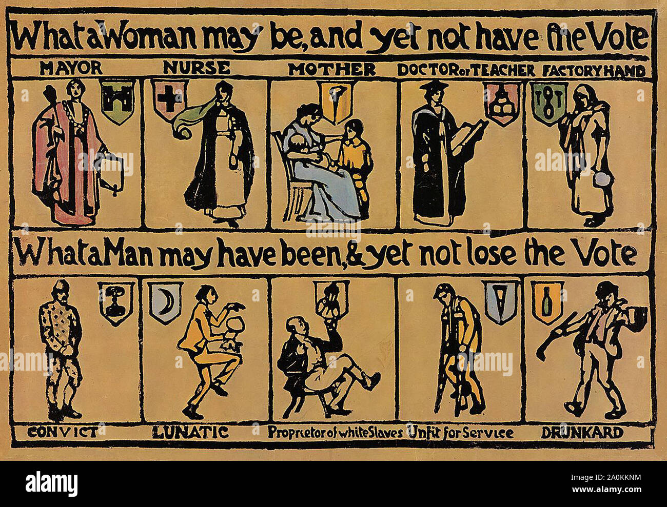 Britische SUFFRAGETTE Poster 1912 entworfen von dem Wahlrecht Atelier Stockfoto